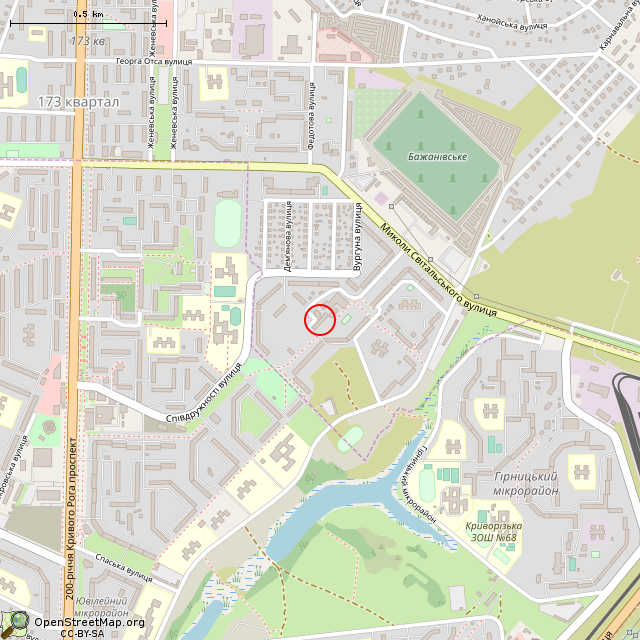 Карта где находится Заброшенный торговый комплекс (Кривой Рог) в среднем масштабе