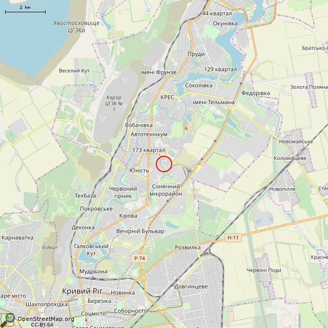 Карта где находится Заброшенный торговый комплекс (Кривой Рог) в мелком масштабе