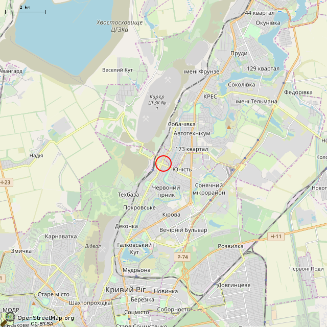 Карта где находится Заброшенные технические помещения (Кривой Рог)      | заброшенный, неиспользуемый объект в мелком масштабе