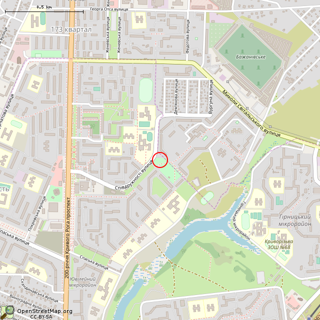 Карта где находится Скульптура «Кам’яна баба» (Кривий Ріг) в среднем масштабе