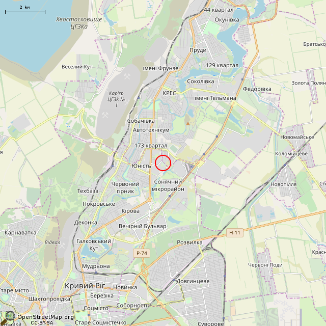 Карта где находится Скульптура «Кобзарь» (Кривой Рог) в мелком масштабе