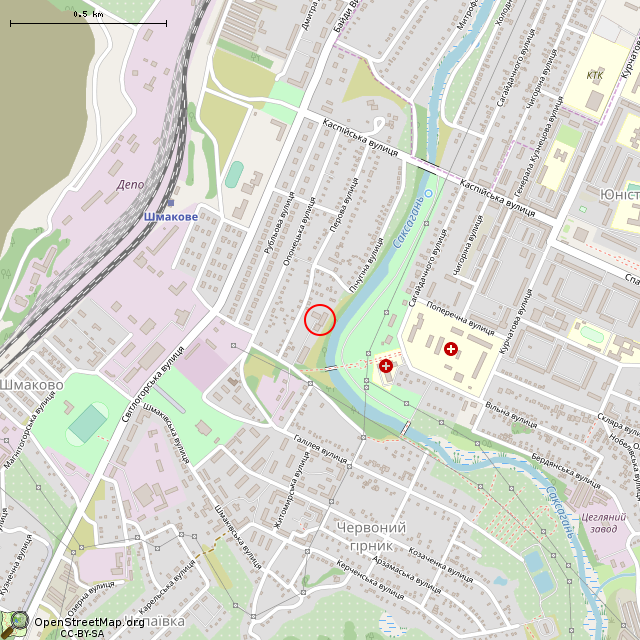 Карта где находится Бывший профилакторий РУ им. К. Либкнехта (Кривой Рог) в среднем масштабе