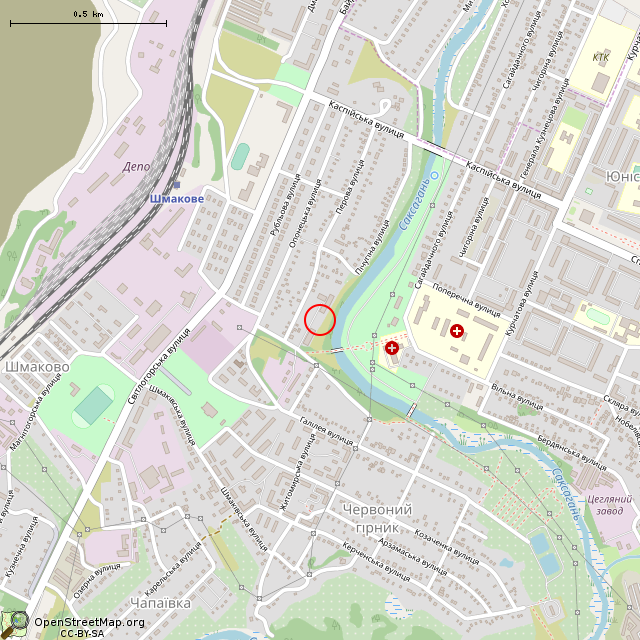 Карта где находится Бывший фонтан (Кривой Рог) в среднем масштабе