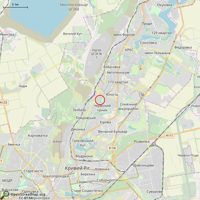 Карта где находится Бывший фонтан (Кривой Рог) в мелком масштабе
