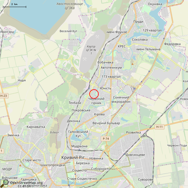 Карта где находится Здание бывшей водолечебницы и бассейна (Кривой Рог) в мелком масштабе