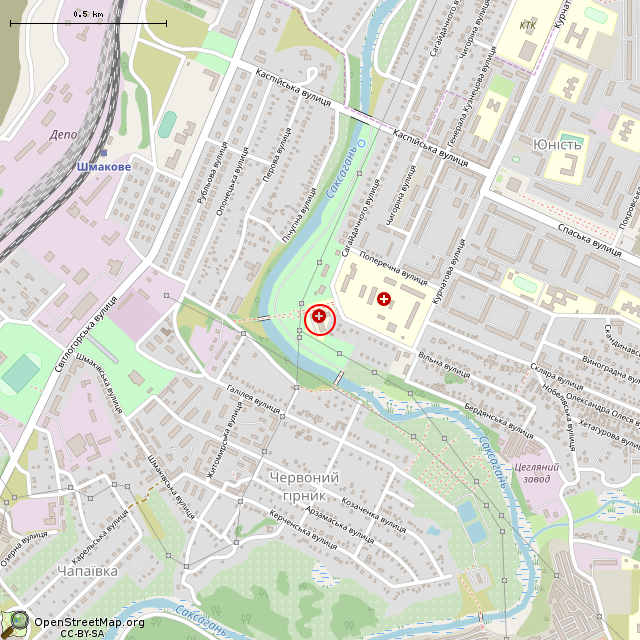 Карта где находится Санаторий-профилакторий «Саксагань» (Кривой Рог) в среднем масштабе