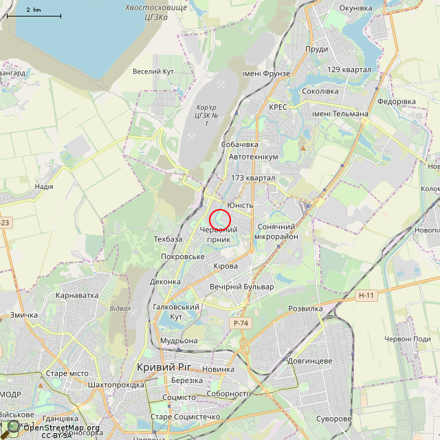 Карта где находится Санаторий-профилакторий «Саксагань» (Кривой Рог) в мелком масштабе