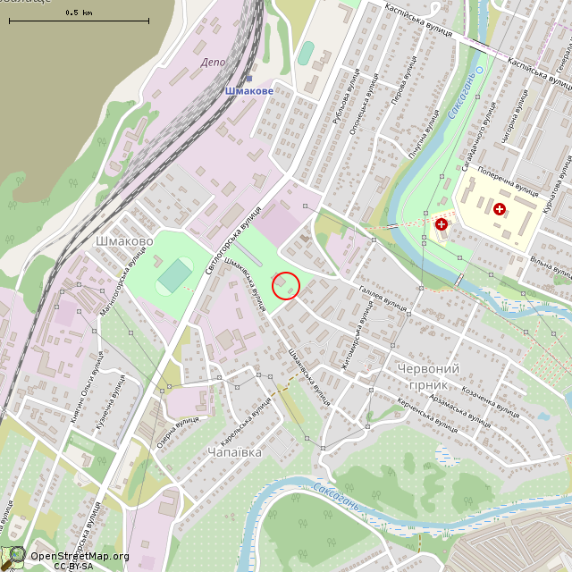 Карта где находится Бывший летний театр (Кривой Рог) в среднем масштабе