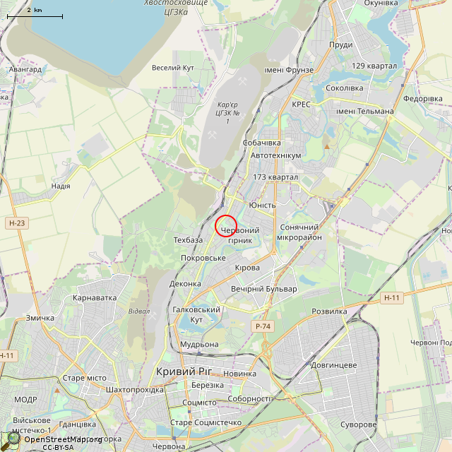 Карта где находится Бывший летний театр (Кривой Рог) в мелком масштабе