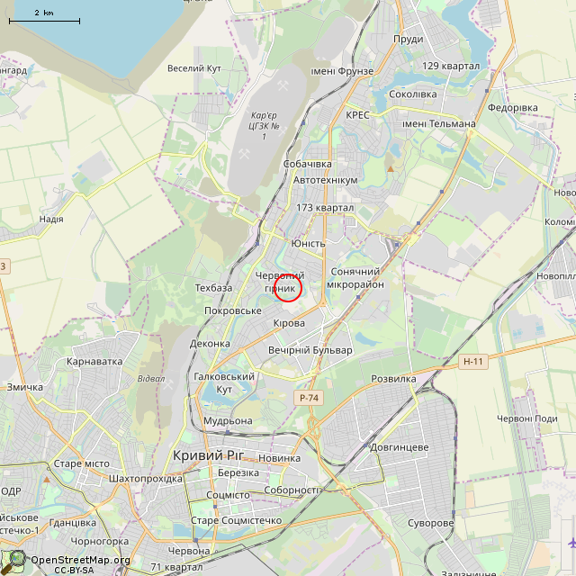 Карта где находится Заброшенный дом (Кривой Рог) в мелком масштабе