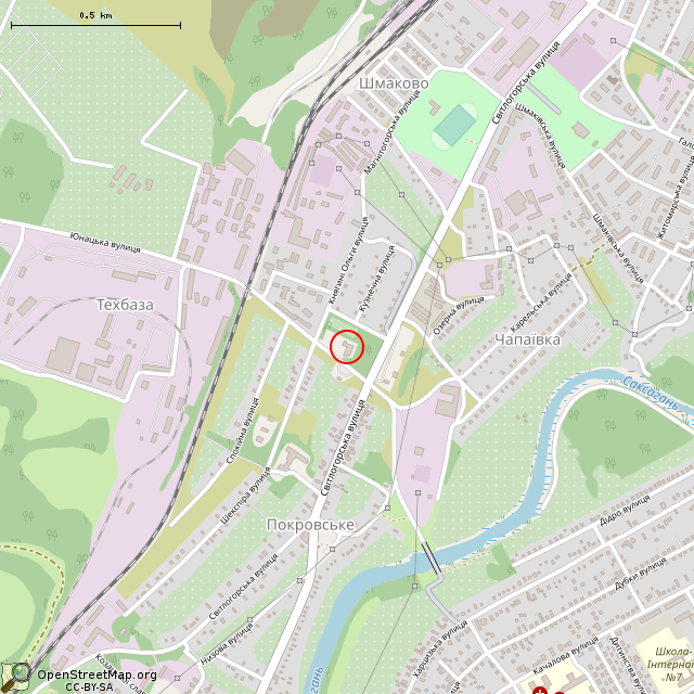 Карта где находится Здание бывшей земской школы (Кривой Рог) в среднем масштабе