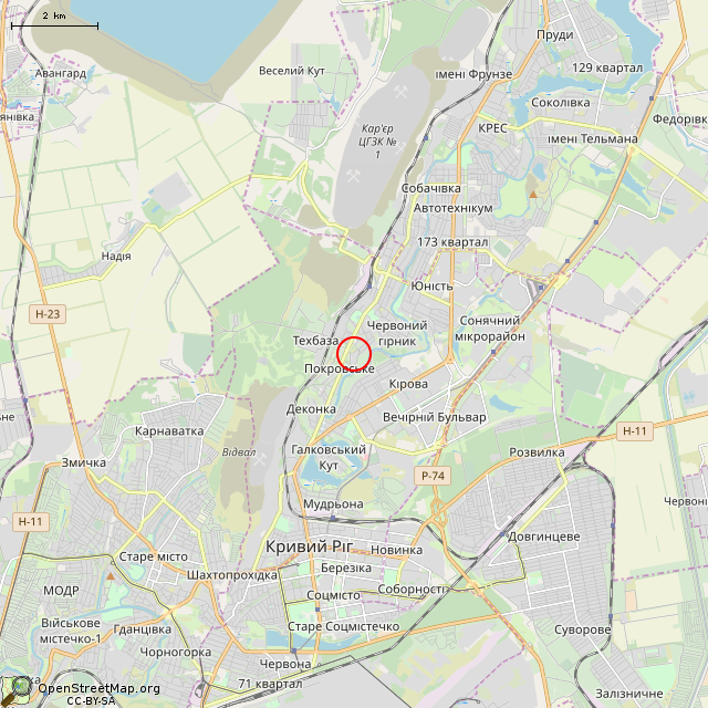 Карта где находится Техническое здание (Кривой Рог) в мелком масштабе