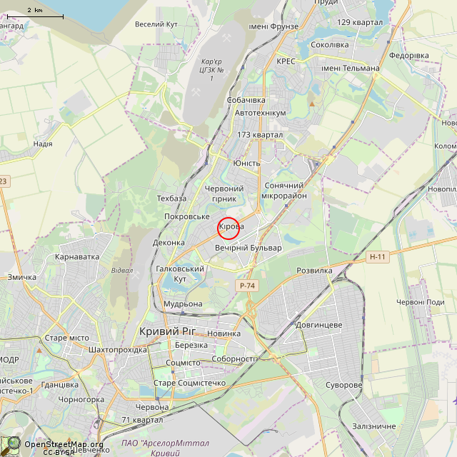 Карта где находится Памятный знак (Кривой Рог) в мелком масштабе