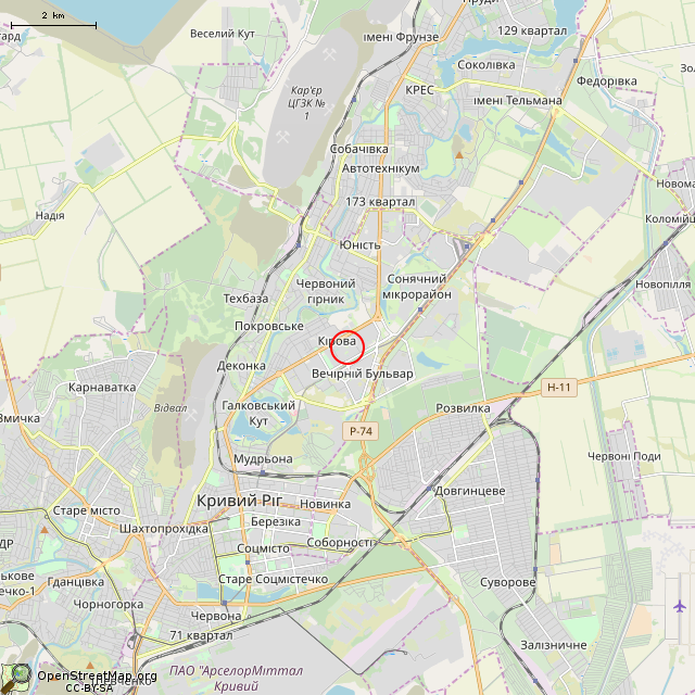 Карта где находится Заброшенный фонтан (Кривой Рог) в мелком масштабе