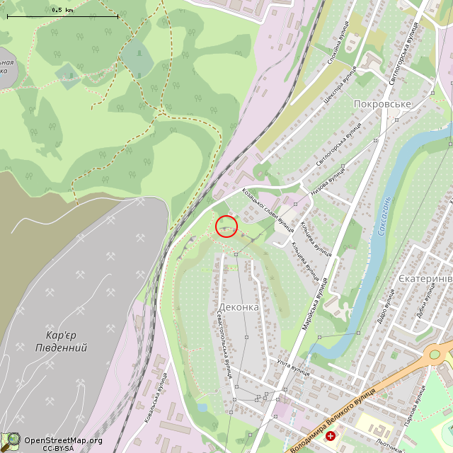 Карта где находится Сланцевая штольня (Кривой Рог) в среднем масштабе