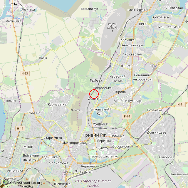 Карта где находится Сланцевая штольня (Кривой Рог) в мелком масштабе