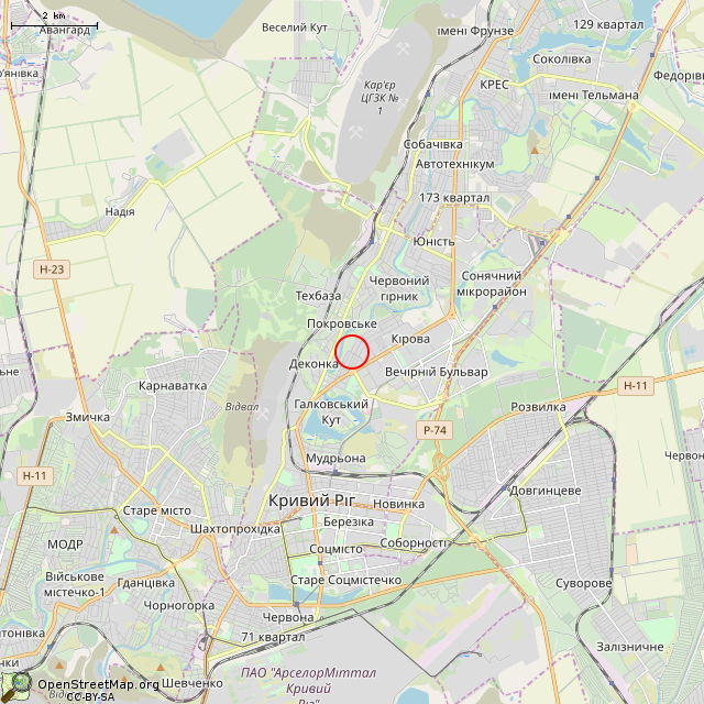 Карта где находится Заброшенная тяговая подстанция (Кривой Рог) в мелком масштабе