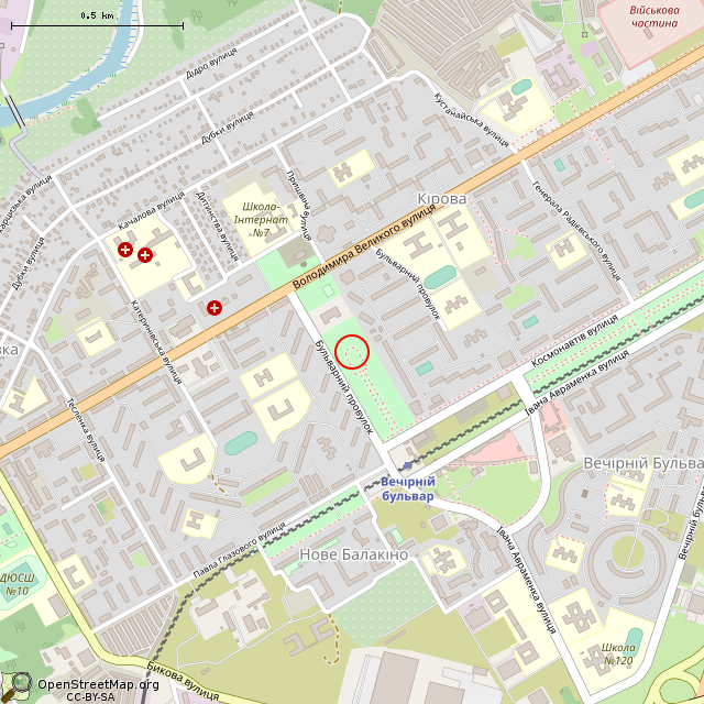 Карта где находится Памятник криворожанам — ликвидаторам аварии на ЧАЭС (Кривой Рог) в среднем масштабе