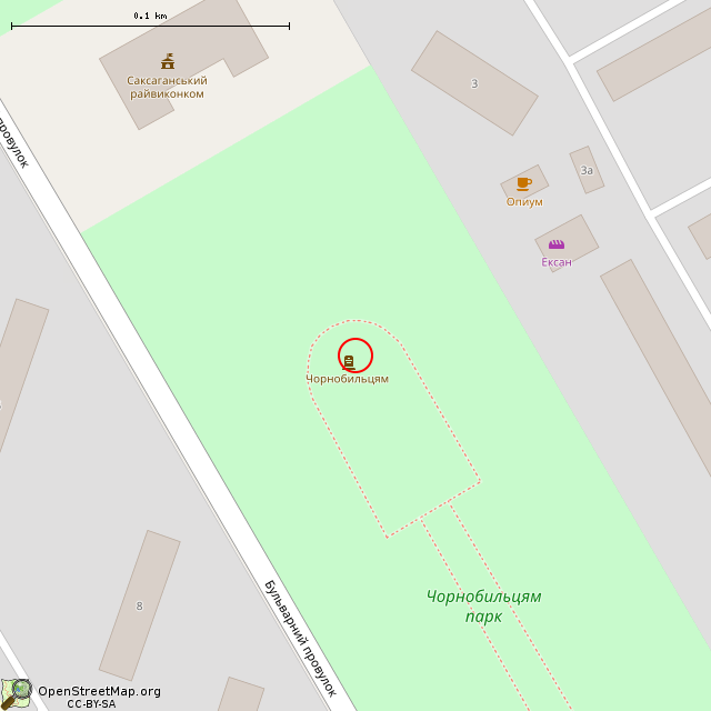 Карта где находится Памятник криворожанам — ликвидаторам аварии на ЧАЭС (Кривой Рог) в крупном масштабе