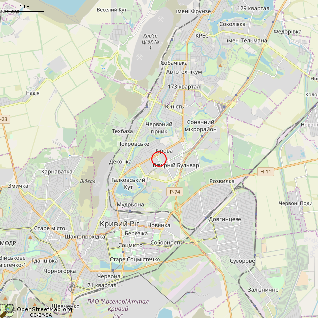Карта где находится Памятник криворожанам — ликвидаторам аварии на ЧАЭС (Кривой Рог) в мелком масштабе
