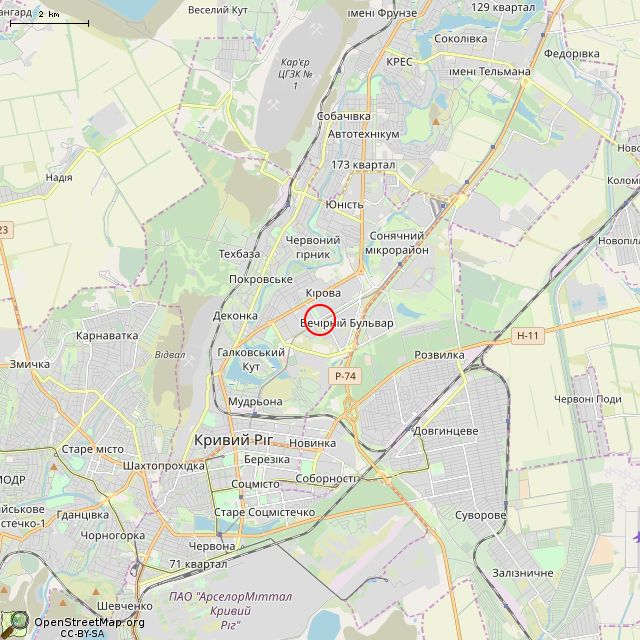 Карта где находится Заброшенное строительство здания (Кривой Рог) в мелком масштабе
