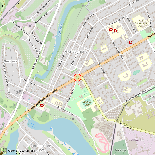 Карта где находится Памятник Владимиру Великому (Кривой Рог) в среднем масштабе