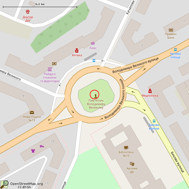 Карта где находится Памятник Владимиру Великому (Кривой Рог) в крупном масштабе