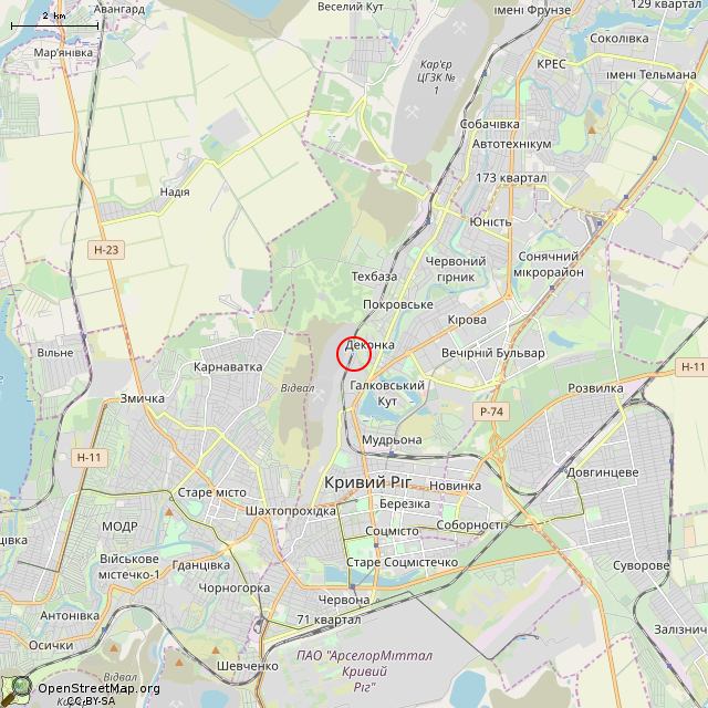 Карта где находится Бывшая электростанция Галковского рудника (Кривой Рог) в мелком масштабе