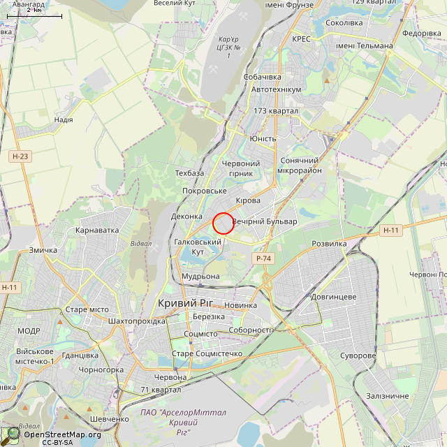Карта где находится Скульптура «Обручальные кольца» (Кривой Рог) в мелком масштабе