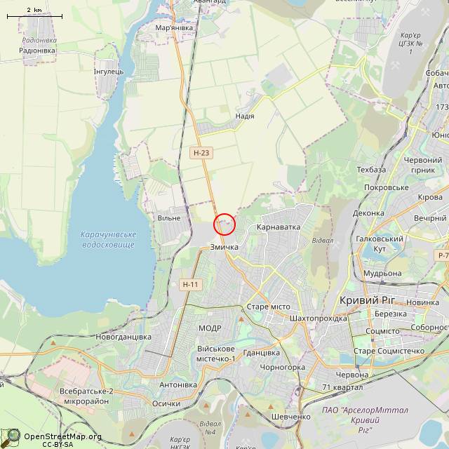 Карта где находится Самолёт Ан-12 № СССР-11344 (Кривой Рог) в мелком масштабе