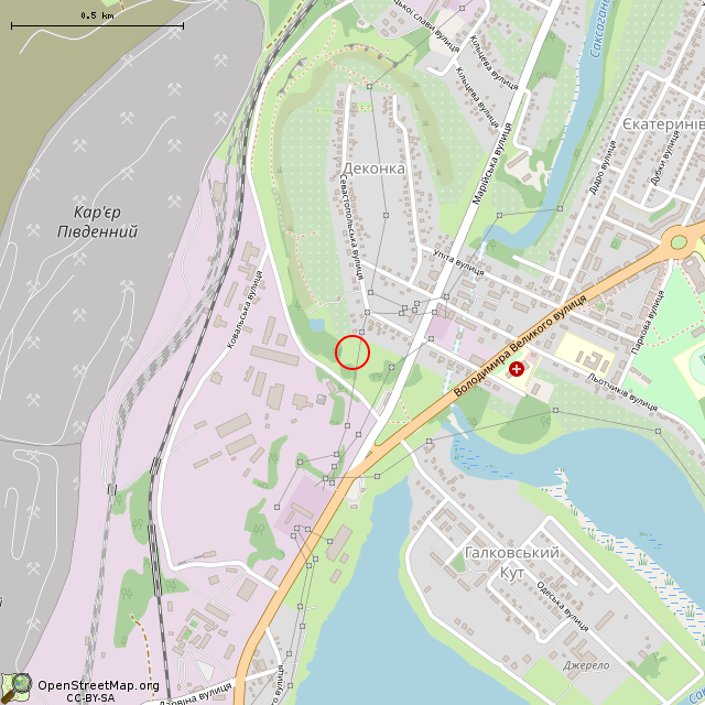 Карта где находится Заброшенные теплицы (Кривой Рог) в среднем масштабе