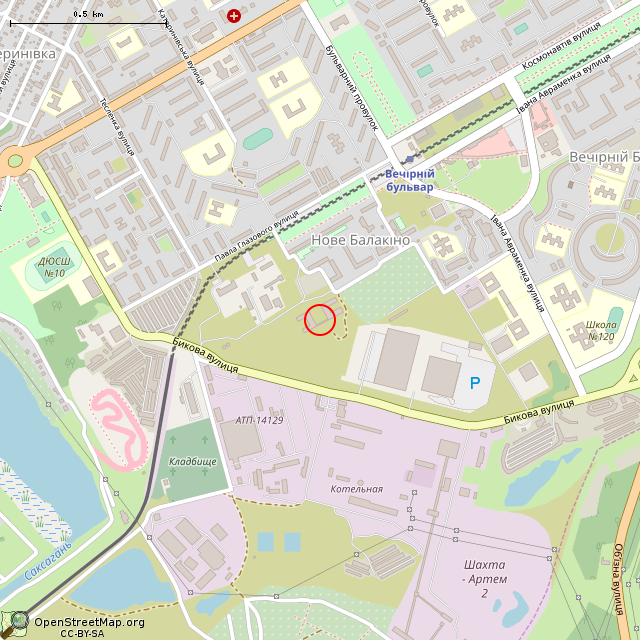 Карта где находится Недостроенное общежитие (Кривой Рог) в среднем масштабе