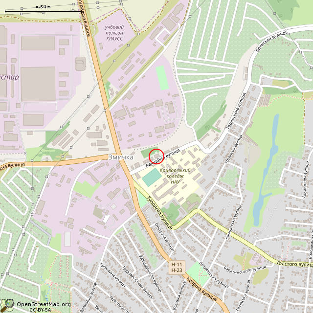 Карта где находится Заброшенное общежитие (Кривой Рог) в среднем масштабе