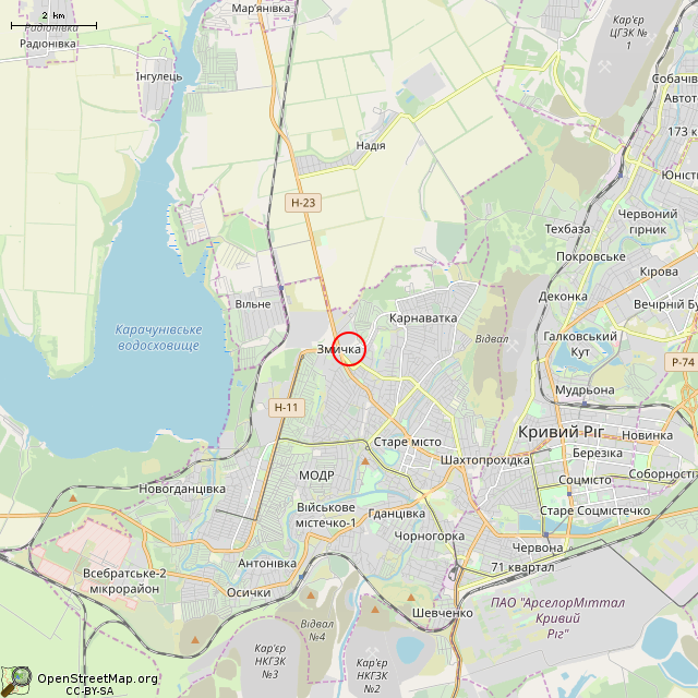 Карта где находится Заброшенное общежитие (Кривой Рог) в мелком масштабе