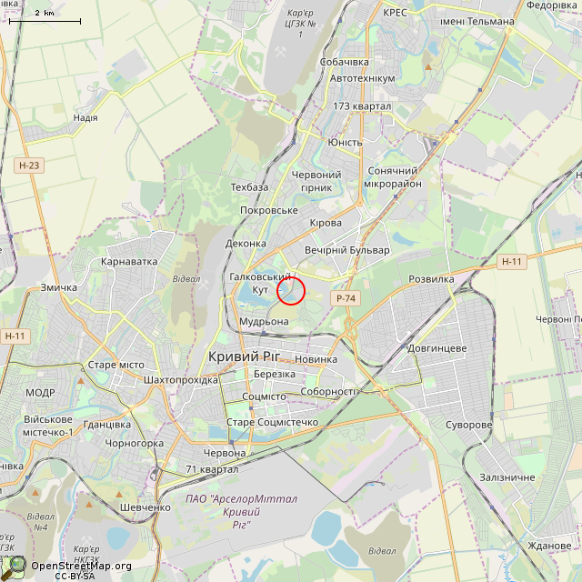Карта где находится Закрытый подземный переход (Кривой Рог) в мелком масштабе