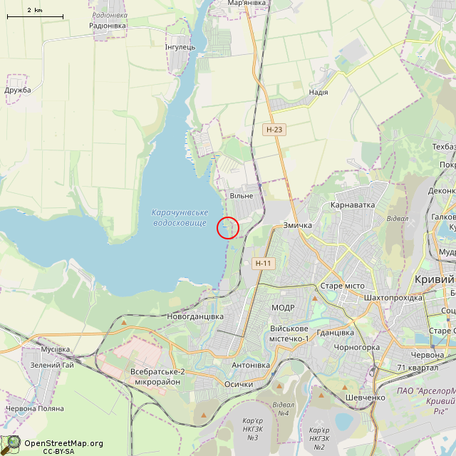 Карта где находится Бывшая насосная станция (Кривой Рог) в мелком масштабе