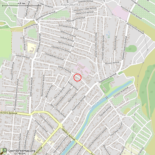 Карта где находится Заброшенный дом (Кривой Рог)      | заброшенный, неиспользуемый объект в среднем масштабе