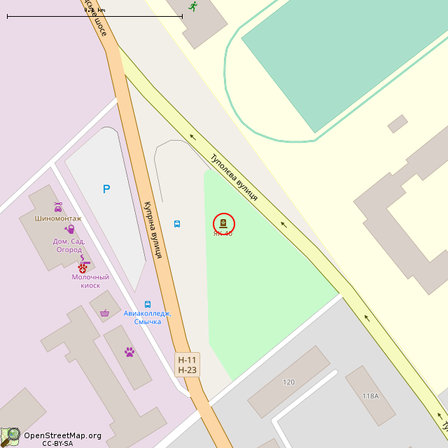 Карта где находится Самолёт Як-40 (Кривой Рог) в крупном масштабе