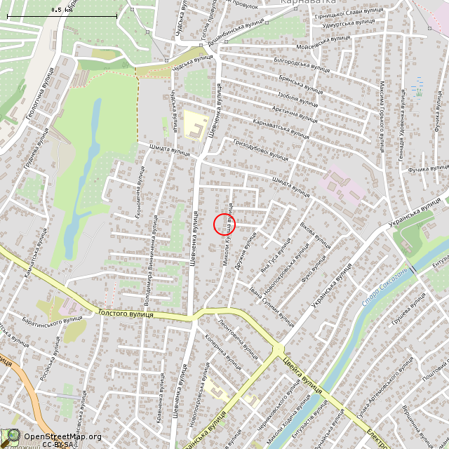 Карта где находится Сгоревший дом (Кривой Рог) в среднем масштабе