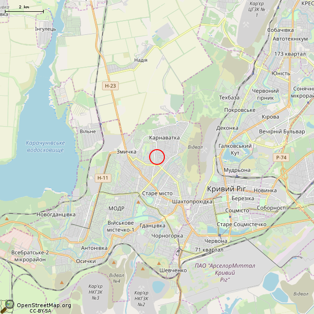 Карта где находится Сгоревший дом (Кривой Рог) в мелком масштабе