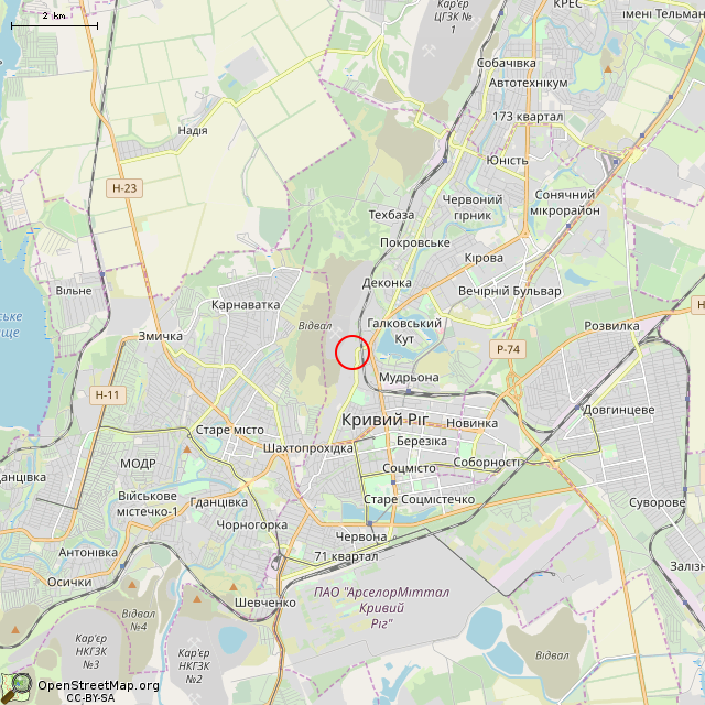 Карта где находится Промышленное здание (Кривой Рог) в мелком масштабе