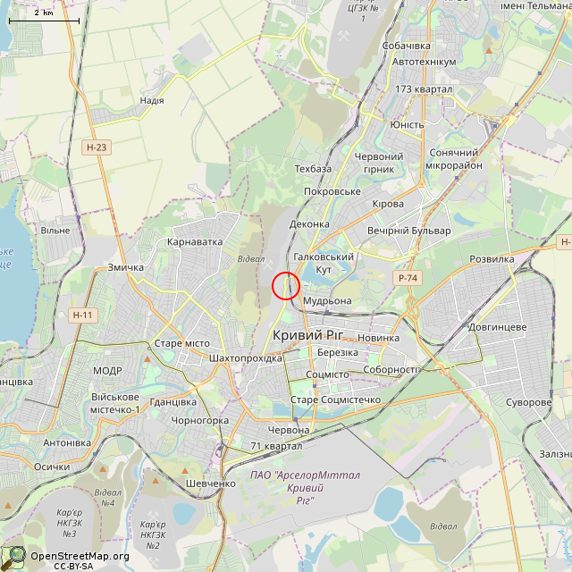 Карта где находится Бывший АБК (Кривой Рог) в мелком масштабе
