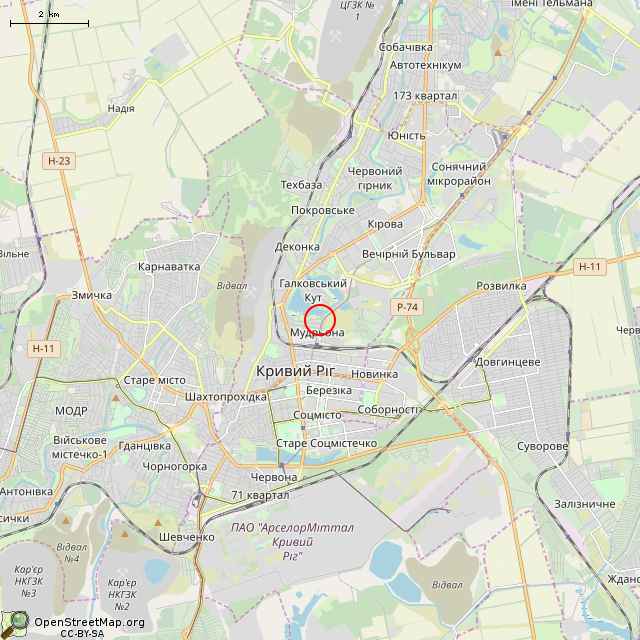 Карта где находится Заброшенное здание (Кривой Рог) в мелком масштабе