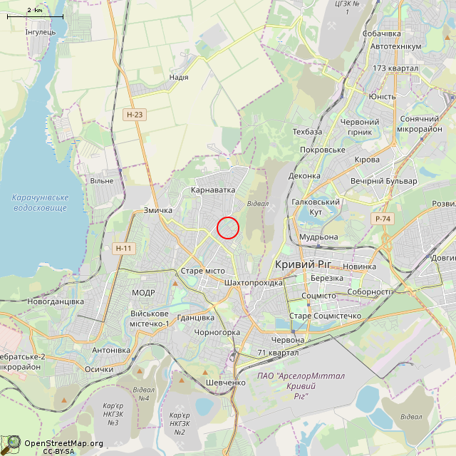 Карта где находится Заброшенный дом (Кривой Рог) в мелком масштабе