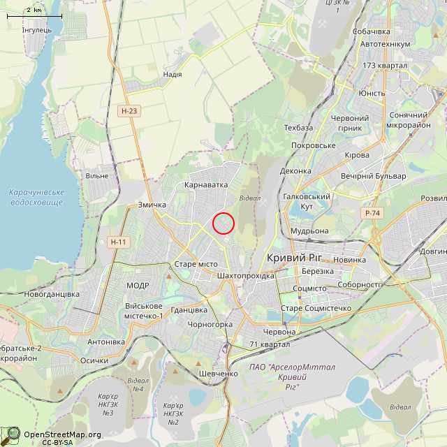 Карта где находится Заброшенный дом (Кривой Рог)      | заброшенный, неиспользуемый объект в мелком масштабе