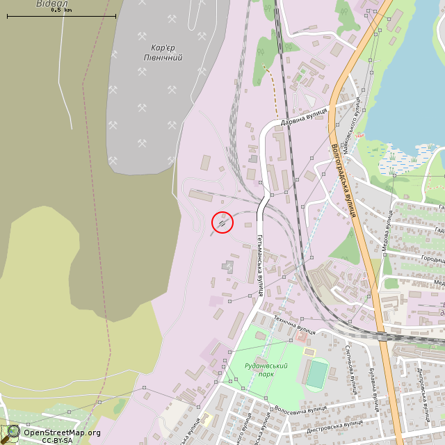 Карта где находится Бывший железнодорожный путепровод (Кривой Рог) в среднем масштабе