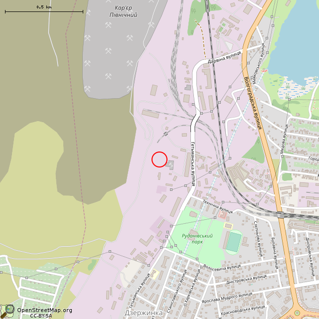 Карта где находится Заброшеное здание (Кривой Рог) в среднем масштабе