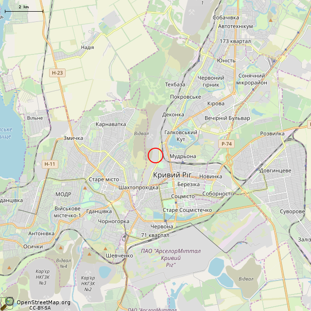 Карта где находится Заброшеное здание (Кривой Рог) в мелком масштабе