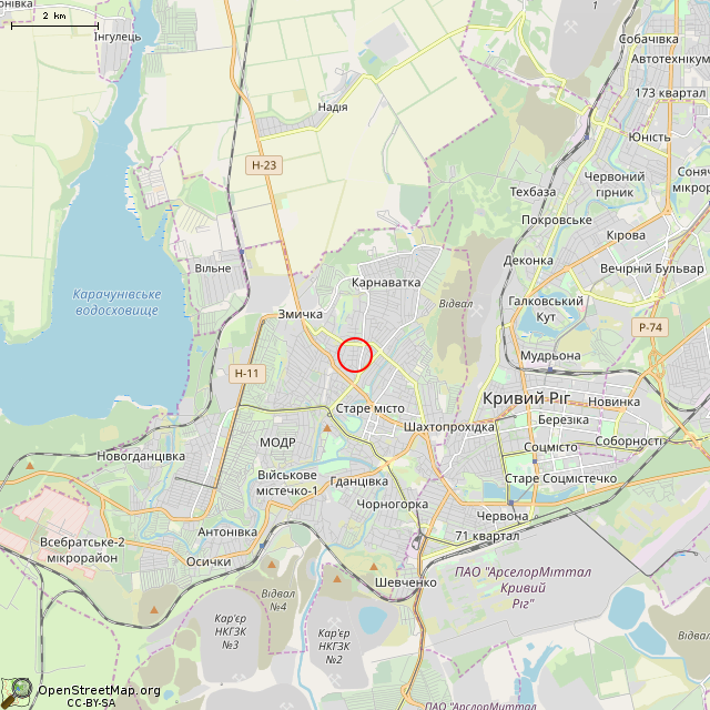 Карта где находится Заброшенный дом (Кривой Рог) в мелком масштабе