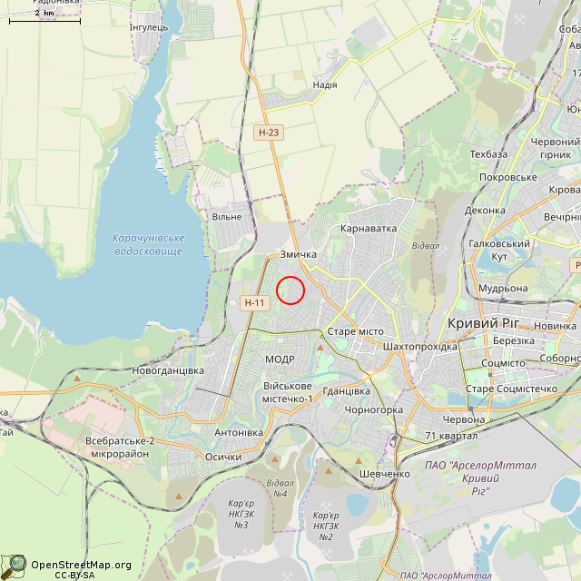 Карта где находится Заброшенный дом (Кривой Рог) в мелком масштабе